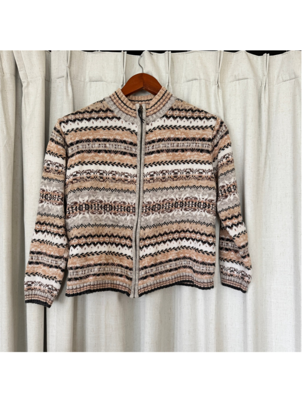 Vintage Y2K Casual Corner Annex Funky Stripe Zip Down Cardigan Sweater Size: M